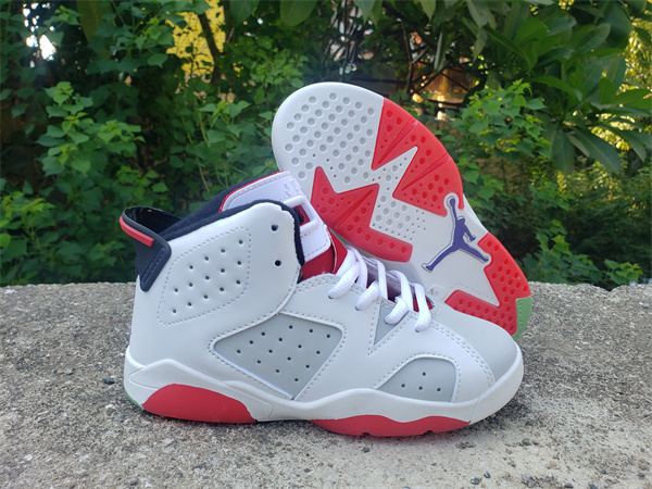 Youth Running weapon Air Jordan 6 White/Red Shoes 007